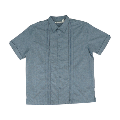 Blue Solid Short Sleeve Button Down