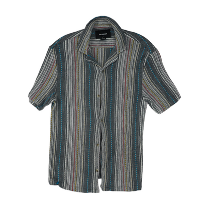 Gray Striped Short Sleeve Button Down