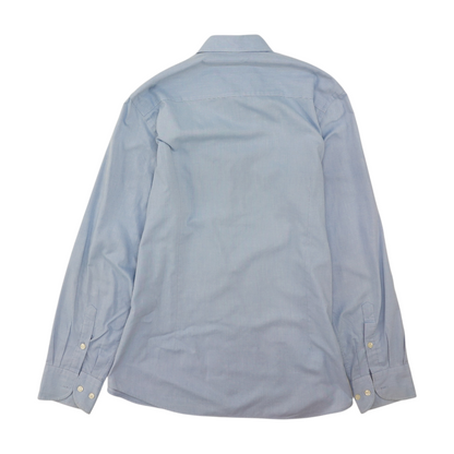 Blue Solid Long Sleeve Button Down