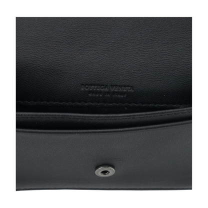 Black Intrecciato Leather Flap Business Card Wallet