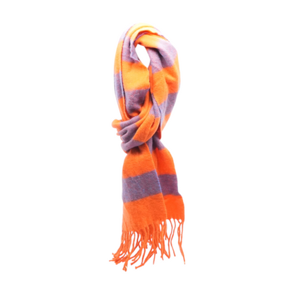 Orange Striped 100% Cashmere Scarf