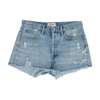 Blue Solid Denim Shorts