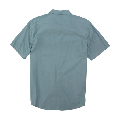 Blue Solid Short Sleeve Button Down