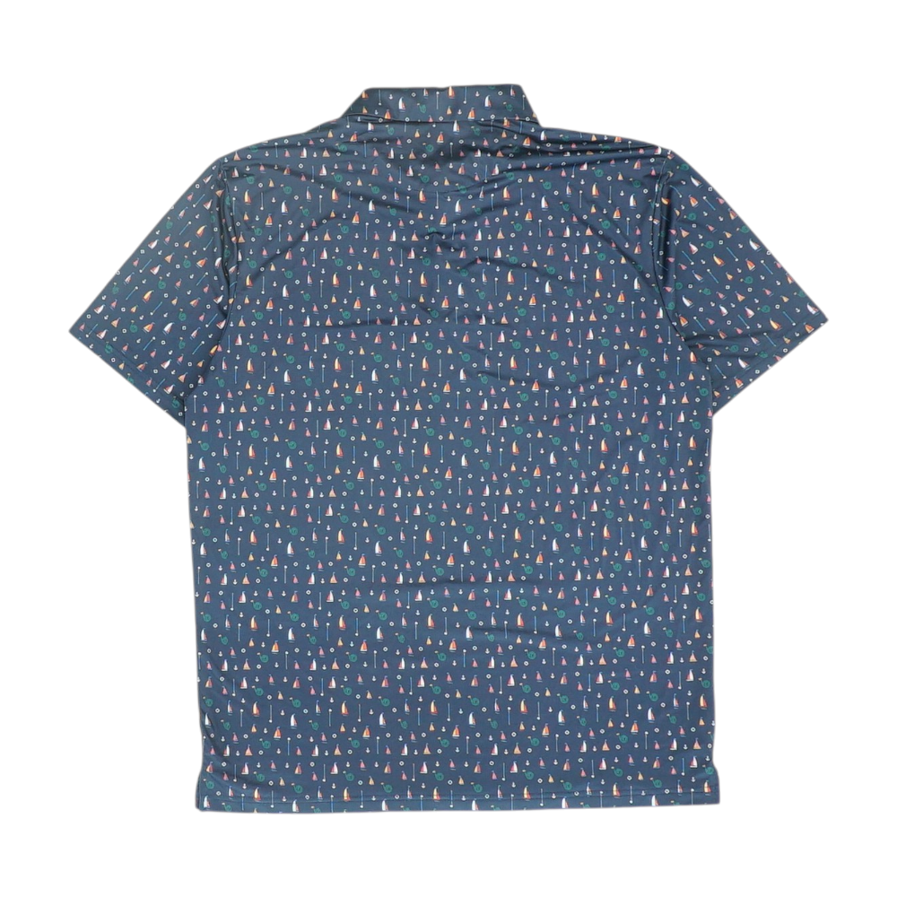 Navy Print Short Sleeve Polo