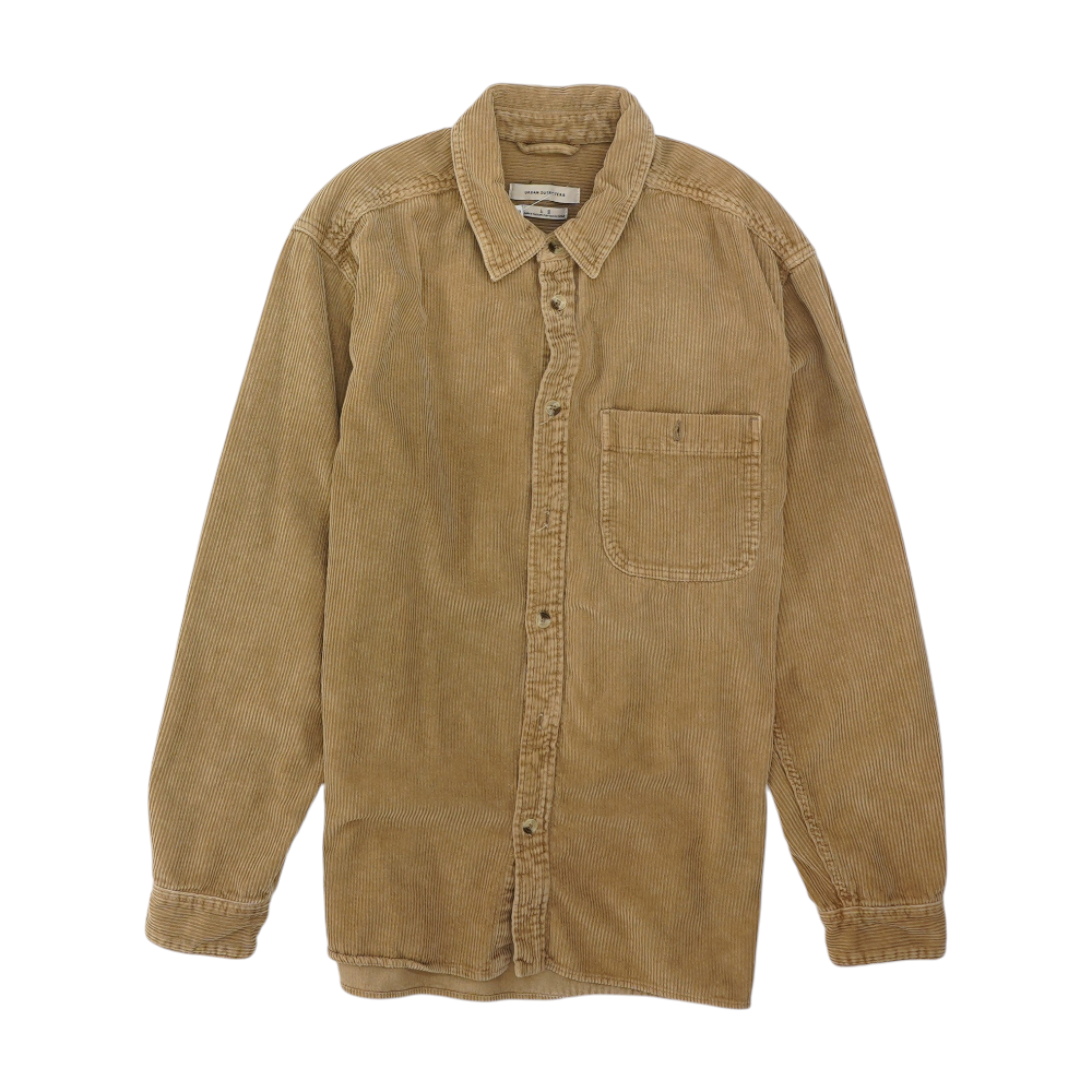 Beige Solid Flannel Button Down