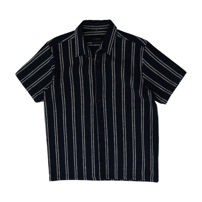 Navy Striped Short Sleeve Button Down