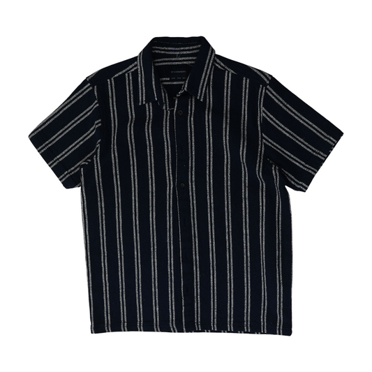 Navy Striped Short Sleeve Button Down