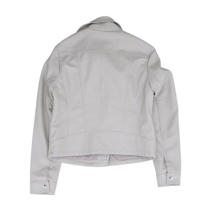 Beige Solid Faux Leather Jacket