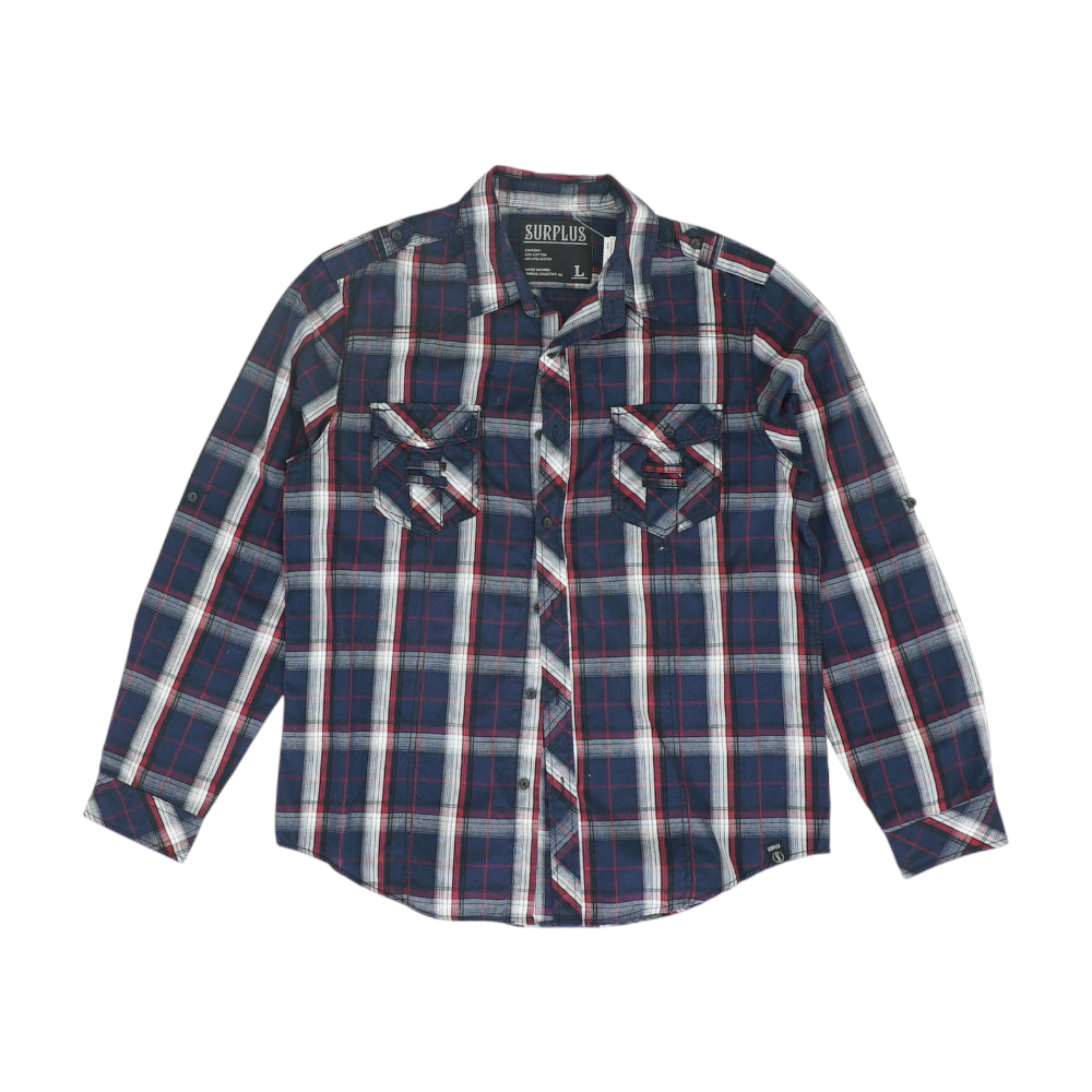 Navy Plaid Long Sleeve Button Down