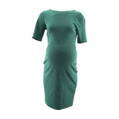 Green Maternity Plaid Midi Dress