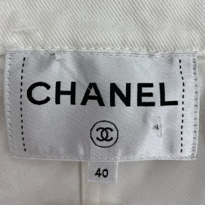 Spring 2021 White Embossed Interlocking CC & Camellia Accent Denim Jacket