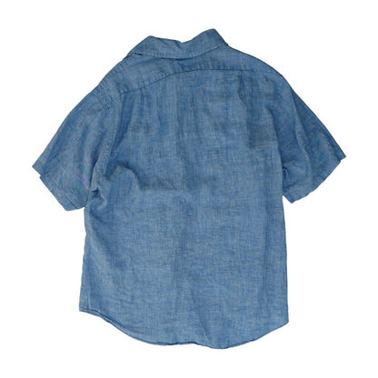 Blue Solid Short Sleeve Button Down