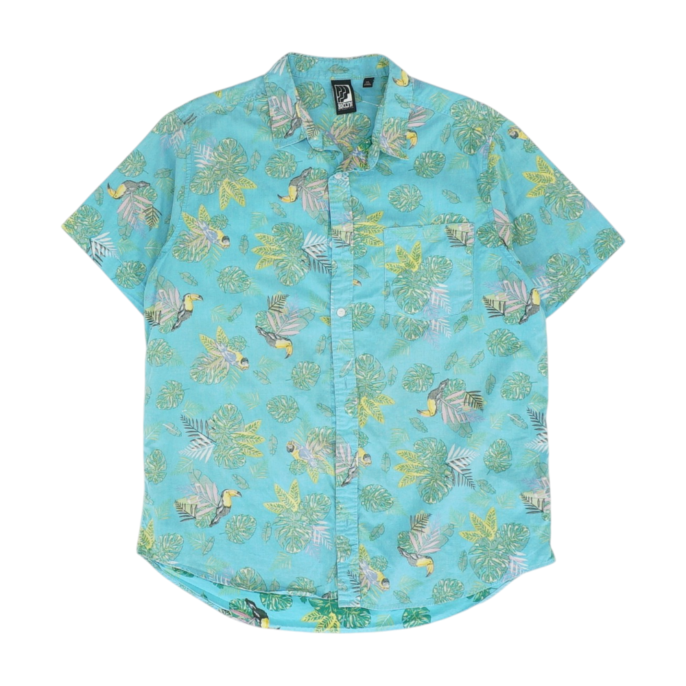 Blue Tropical Short Sleeve Button Down