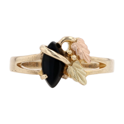 10K Tri-Tone Gold Black Stone Fashion Ring