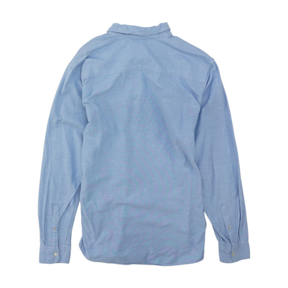 Blue Solid Long Sleeve Button Down