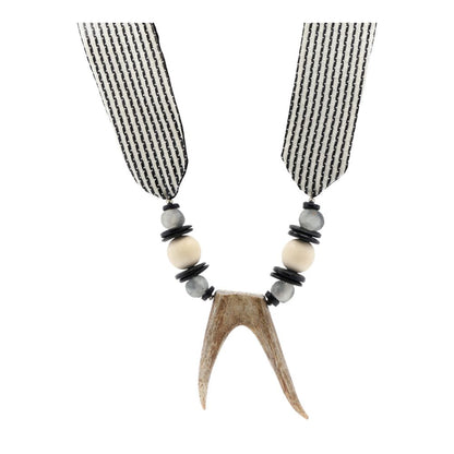 Beaded Fabric Band with Antler Pendant Necklace