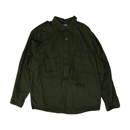 Green Solid Long Sleeve Button Down