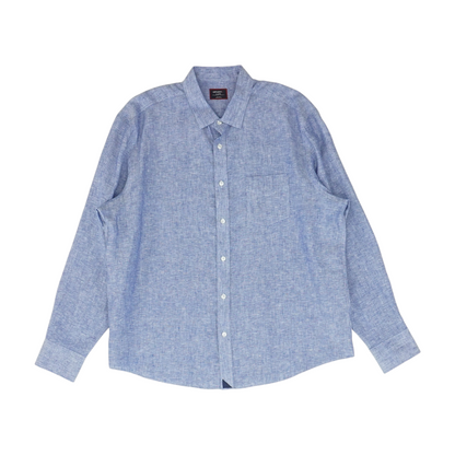 Blue Solid Long Sleeve Button Down
