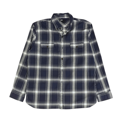 Navy Plaid Long Sleeve Button Down