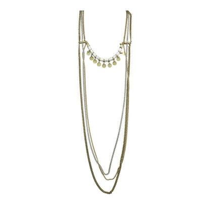 Multi Chain Strands With Leather Strap Necklace