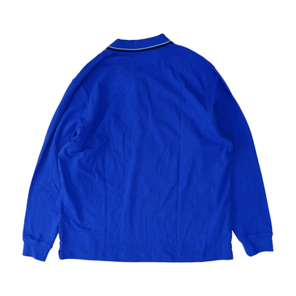 Blue Solid Long Sleeve Polo