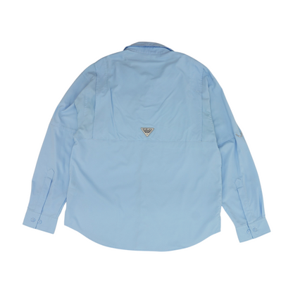 Blue Solid Long Sleeve Button Down