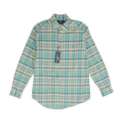 Green Plaid Long Sleeve Button Down
