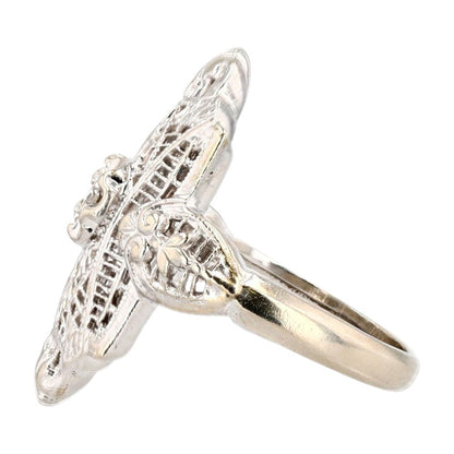 14K White Gold Diamond Vintage Style Filgree Setting Cocktail Ring