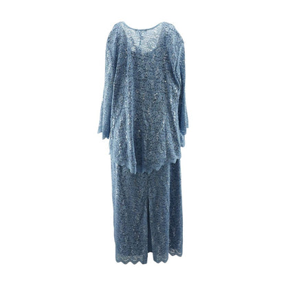Blue Solid Midi Dress and Jacket Set