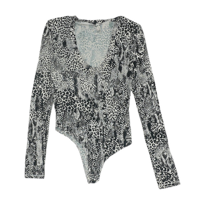 Black Animal Print Bodysuit Blouse
