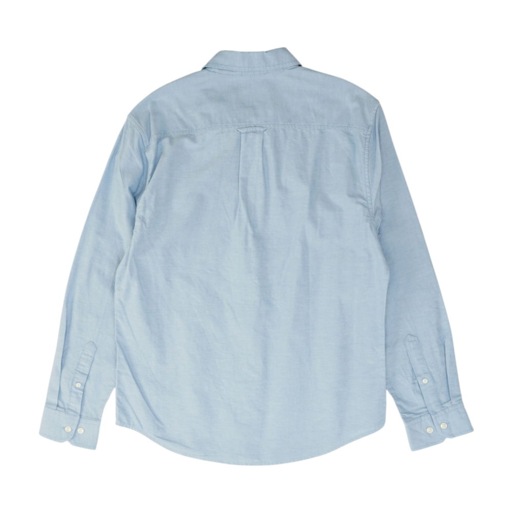 Blue Solid Long Sleeve Button Down