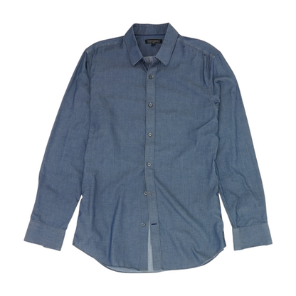Blue Solid Long Sleeve Button Down