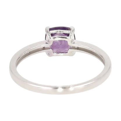 14K White Gold Amethyst Center With Diamond Accents Ring