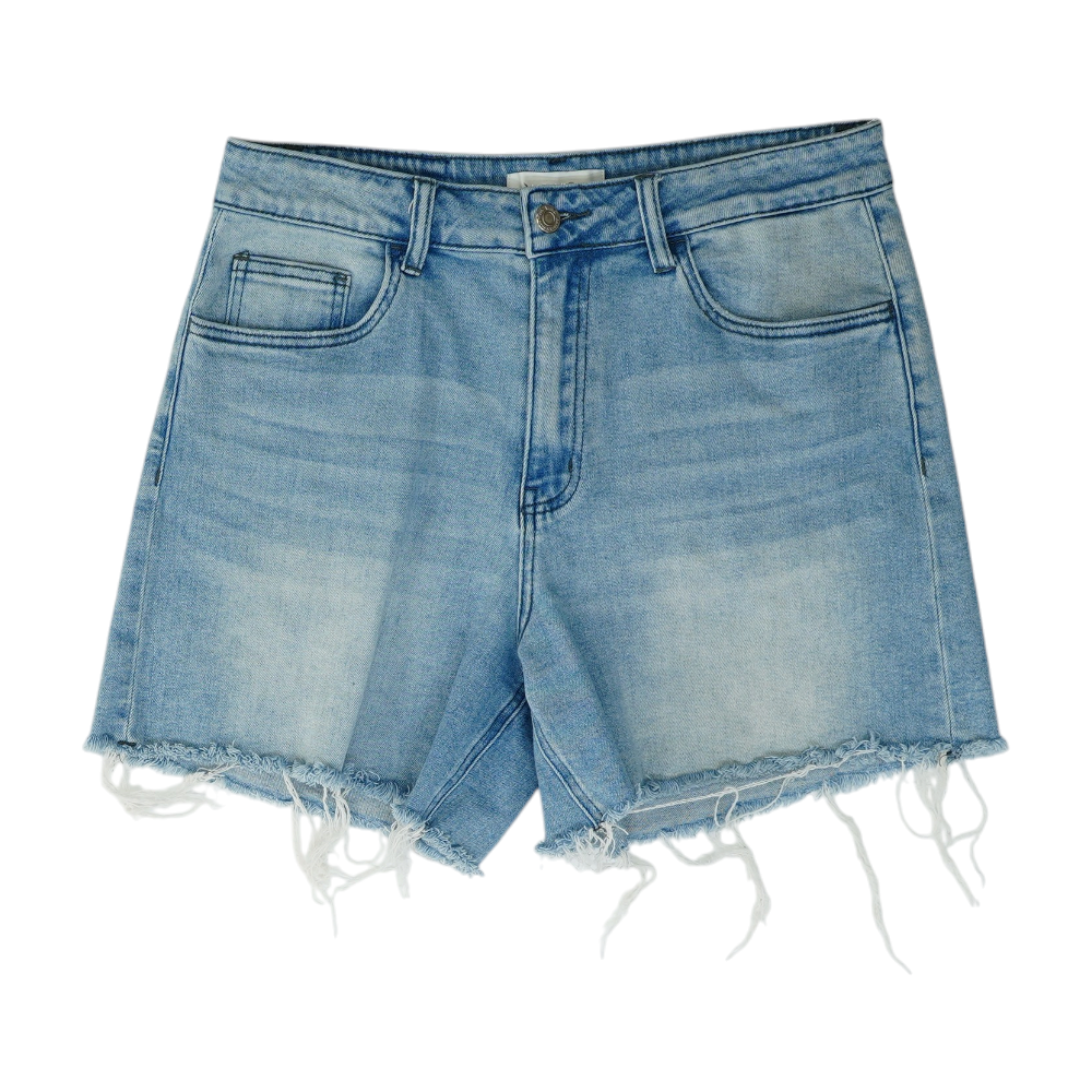 Blue Solid Denim Shorts