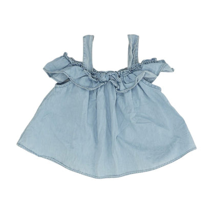 Blue Solid Short Sleeve Blouse