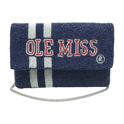Blue Ole Miss Beaded Clutch