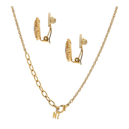 Gold Tone Vintage Pendant Necklace And Clip On Earrings Set