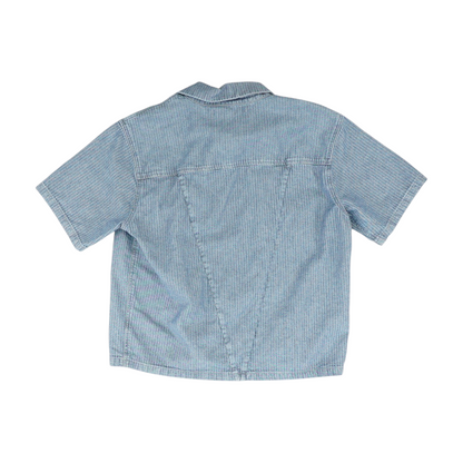 Blue Herringbone Short Sleeve Button Down