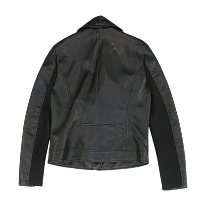 Black Solid Faux Leather Jacket