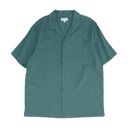 Green Solid Short Sleeve Button Down