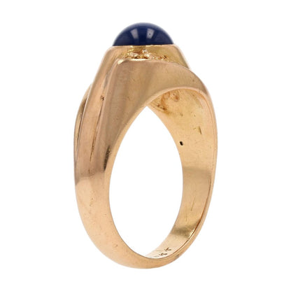 18K Gold Round Blue Stone Cabochon Cocktail Ring