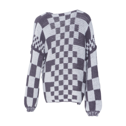 Gray Check Cardigan Sweater