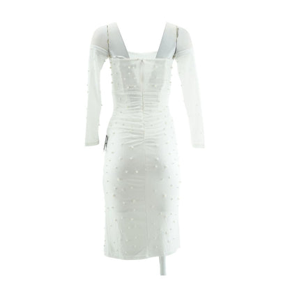 White Solid Midi Dress