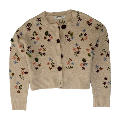 Beige Floral Cardigan Sweater