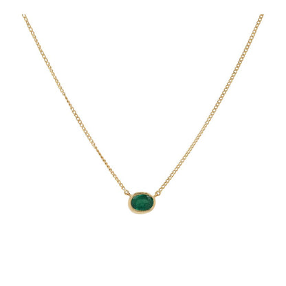 18K Gold Stationed Oval Green Stone Necklace