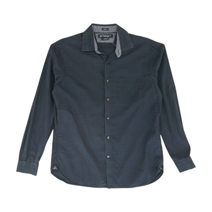 Navy Print Long Sleeve Button Down