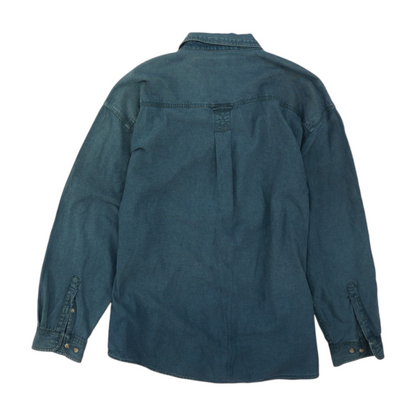 Blue Solid Long Sleeve Button Down