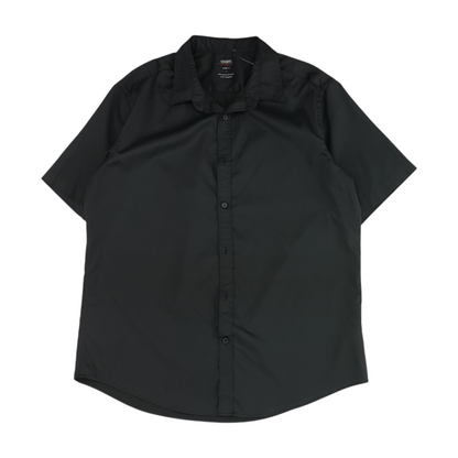 Black Solid Short Sleeve Button Down