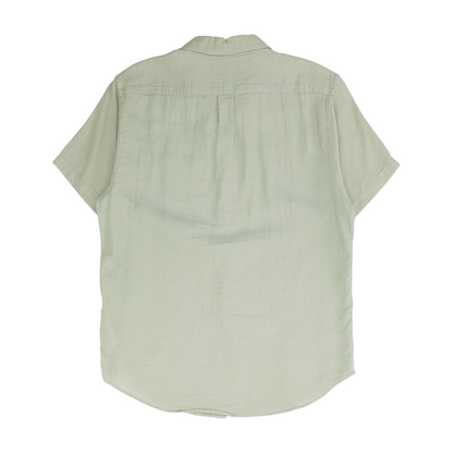 Green Solid Short Sleeve Button Down