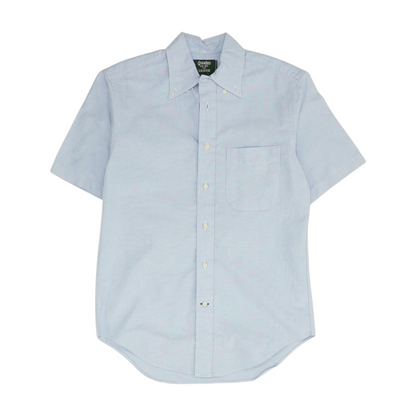 Blue Solid Short Sleeve Button Down